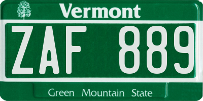 VT license plate ZAF889