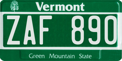 VT license plate ZAF890