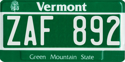 VT license plate ZAF892