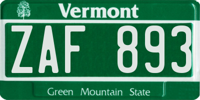 VT license plate ZAF893