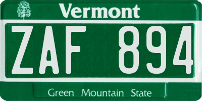 VT license plate ZAF894