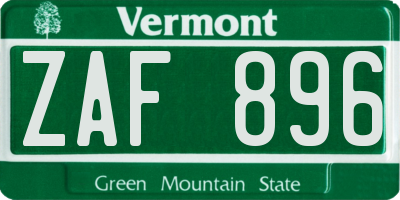 VT license plate ZAF896