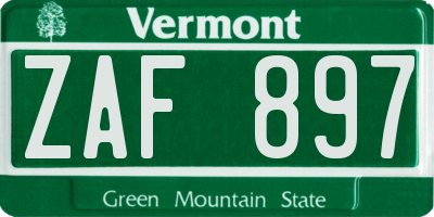 VT license plate ZAF897