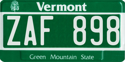 VT license plate ZAF898