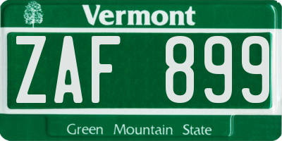 VT license plate ZAF899