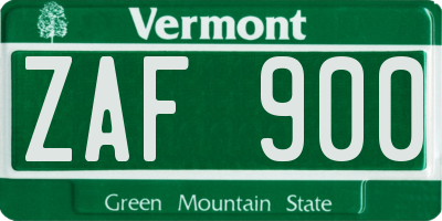 VT license plate ZAF900