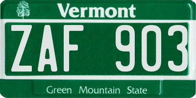 VT license plate ZAF903
