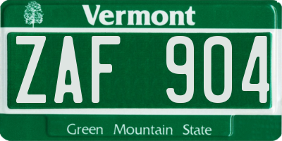 VT license plate ZAF904
