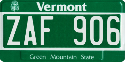 VT license plate ZAF906
