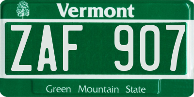 VT license plate ZAF907