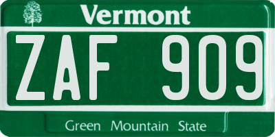 VT license plate ZAF909