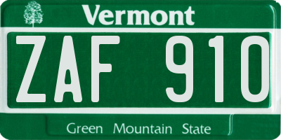 VT license plate ZAF910