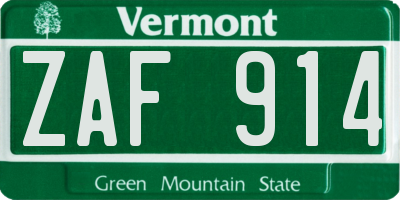 VT license plate ZAF914