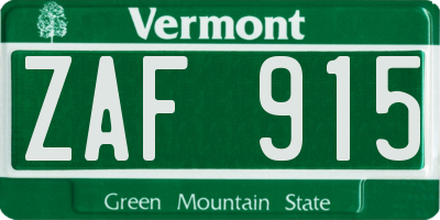 VT license plate ZAF915