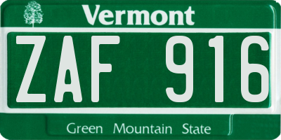 VT license plate ZAF916