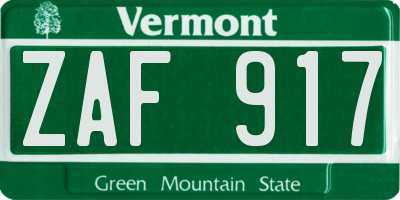 VT license plate ZAF917