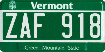 VT license plate ZAF918