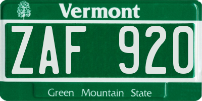 VT license plate ZAF920