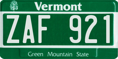 VT license plate ZAF921