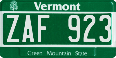 VT license plate ZAF923