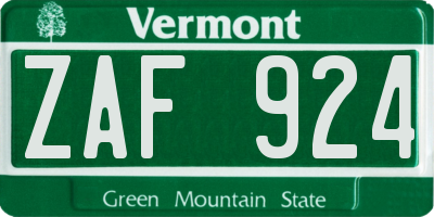 VT license plate ZAF924