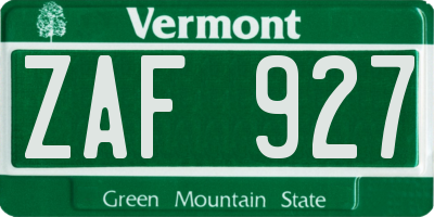 VT license plate ZAF927