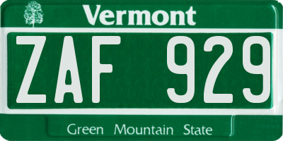 VT license plate ZAF929