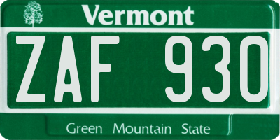 VT license plate ZAF930