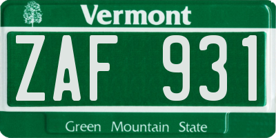 VT license plate ZAF931