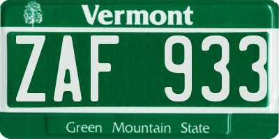 VT license plate ZAF933