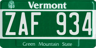 VT license plate ZAF934