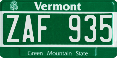 VT license plate ZAF935