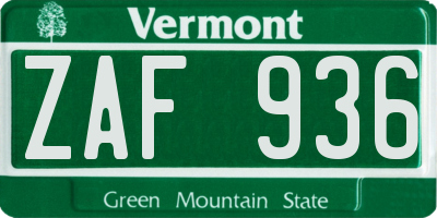 VT license plate ZAF936