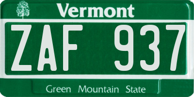 VT license plate ZAF937