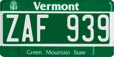 VT license plate ZAF939