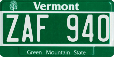 VT license plate ZAF940