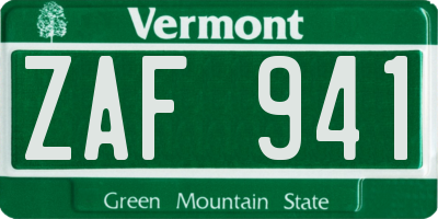 VT license plate ZAF941