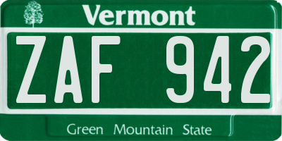VT license plate ZAF942
