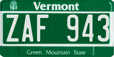 VT license plate ZAF943