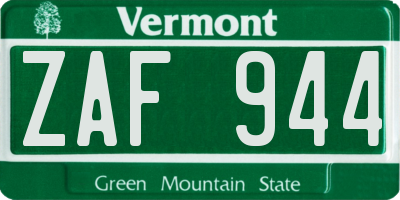 VT license plate ZAF944