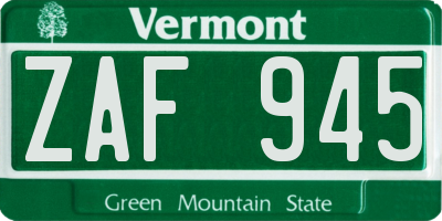 VT license plate ZAF945