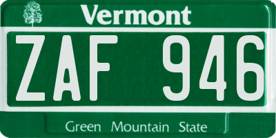 VT license plate ZAF946