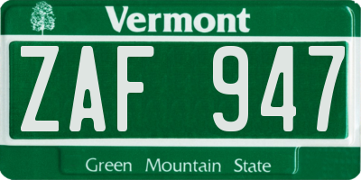 VT license plate ZAF947