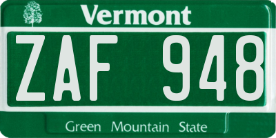 VT license plate ZAF948