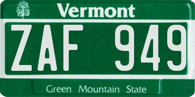 VT license plate ZAF949
