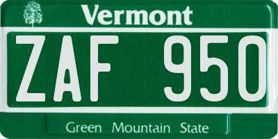 VT license plate ZAF950