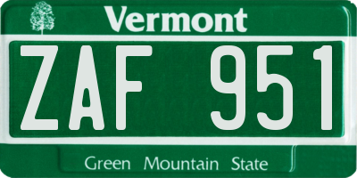 VT license plate ZAF951