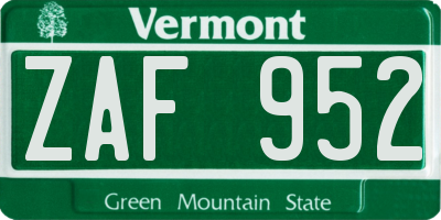 VT license plate ZAF952