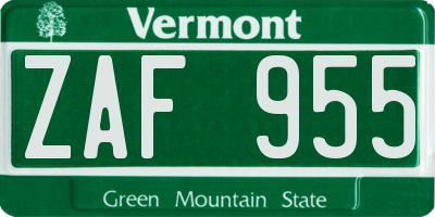 VT license plate ZAF955
