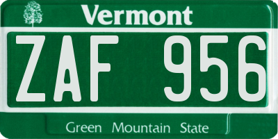 VT license plate ZAF956